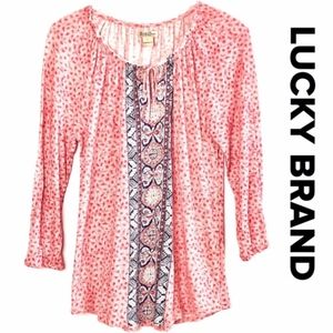 [Lucky Brand] red printed 3/4 sleeve top #K09